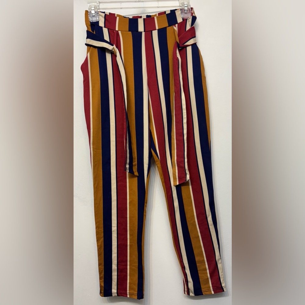 Rainbow Multicolor Striped High Tie-Waist Pants Measures as Womans XXS-XS